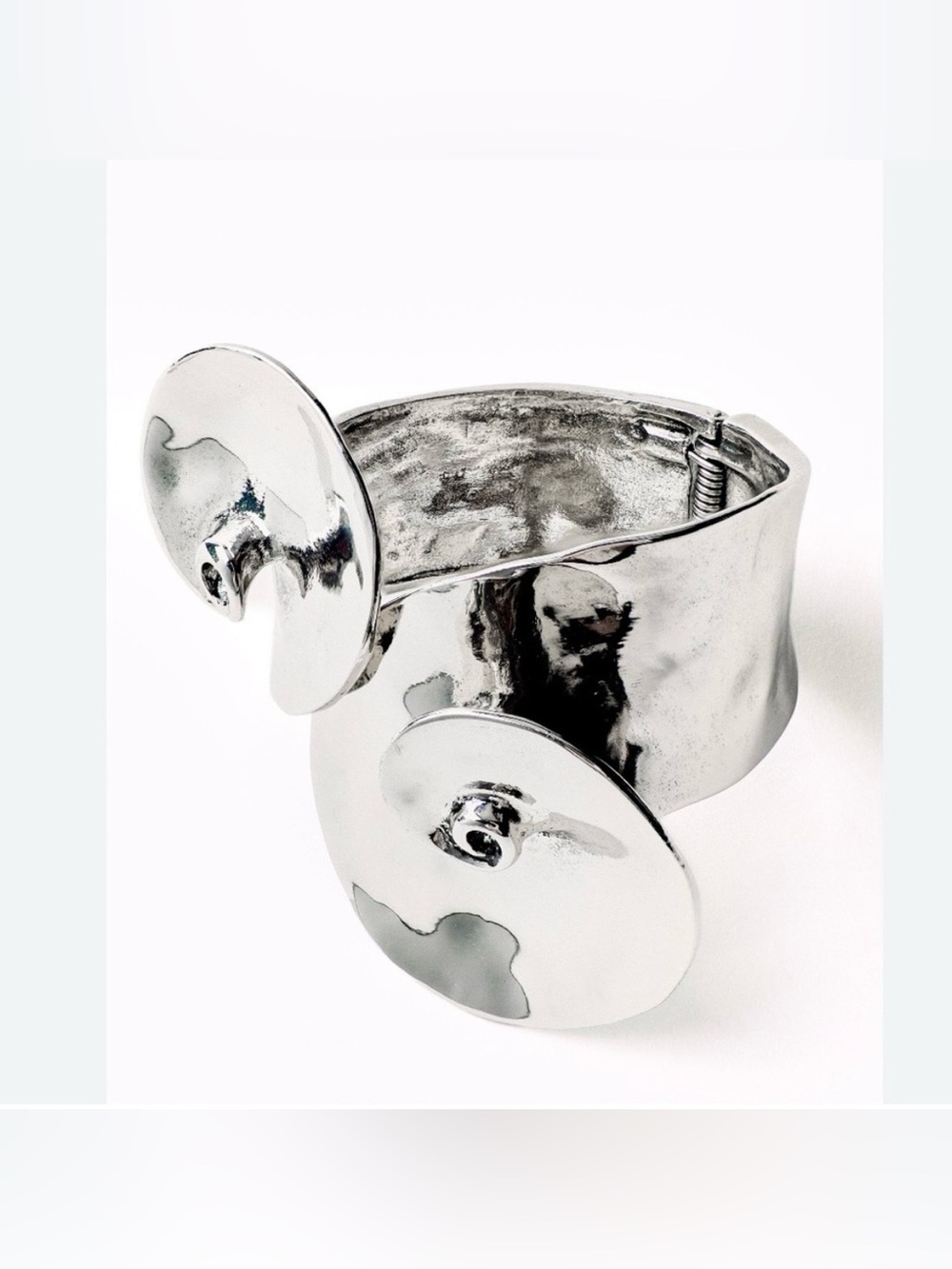 ZARA Silver Sculptural Cuff Bracelet – Polished Statement Open Bangle